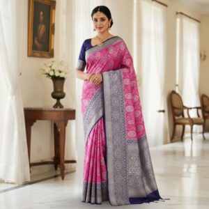 Stone work Saree Rani Pink