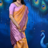 Meenakari weaving with contrast plain blouse with border
